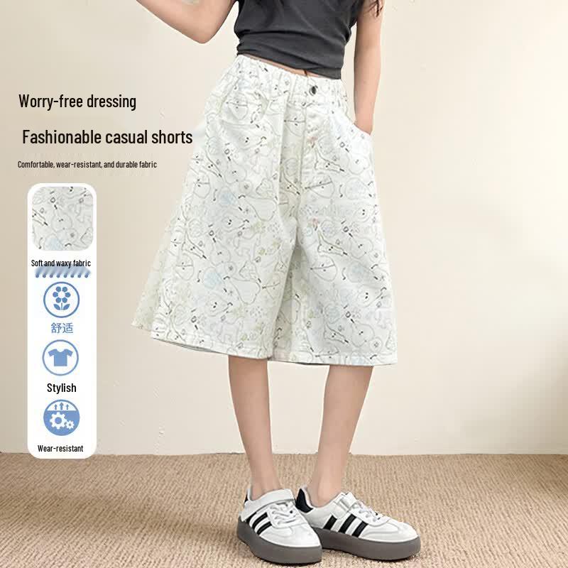 Frog Prince Girls Printed Wide-Leg Casual Mid-Length Shorts 150