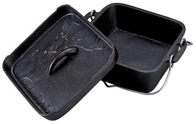 CAPTAIN STAG Dutch Oven Cast Iron Square Dutch Oven 18cm Full Water Capacity 1.4L No Seasoning Required UG-3072 Black