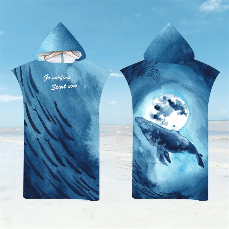 Microfiber Quick-Dry Hooded Beach Poncho Bathrobe for Adults