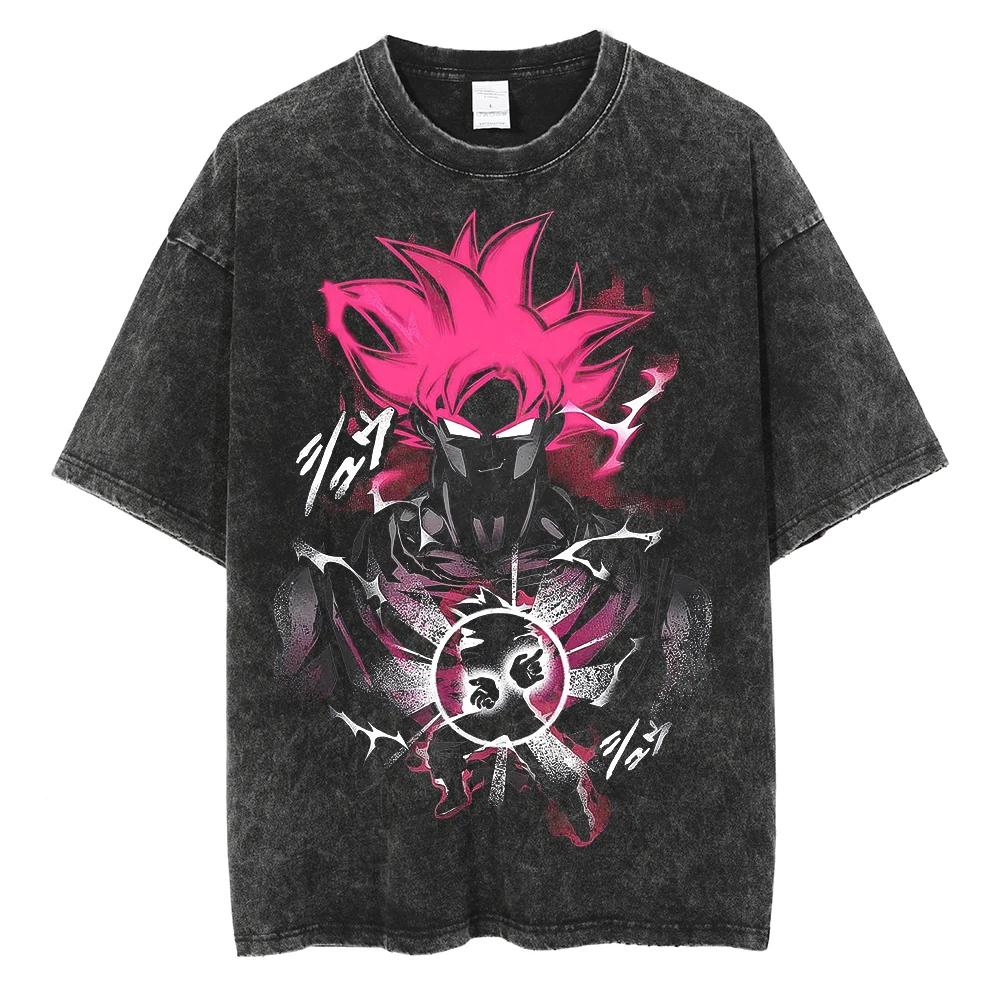 Harajuku Vintage TShirt Japanese Anime Dragon Ball Graphic Oversize T Shirt Washed Tshirt Men Summer Cotton Tops Tees