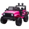 Kids Electric Ride On Car 12V Off Road Toy with Parental Remote Control 2 Motors Horn Lights Suspension Wheels for 3-6 Years Old Pink