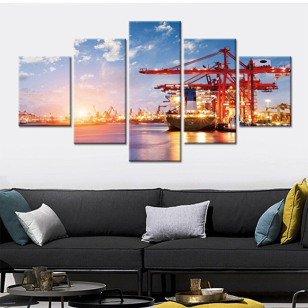 5Pcs Transport Dock Port Ship Pictures Paintings Wall HD Print No Framed Room Decor Modern Abstract Art Home Decor 5 Pieces