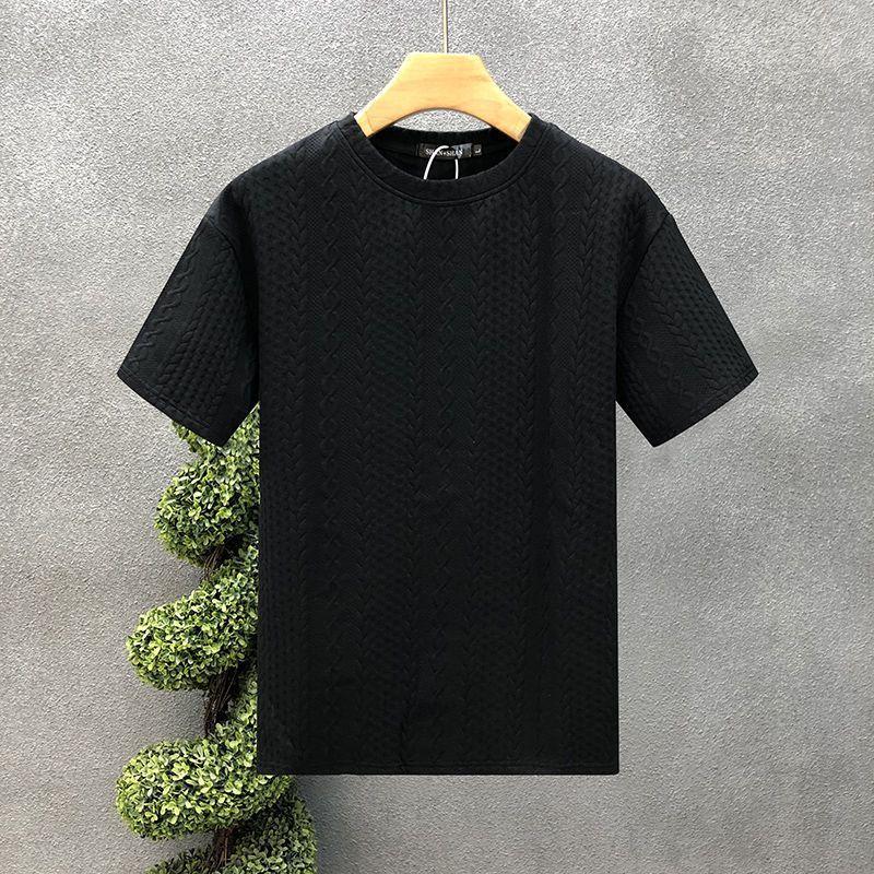 

2026 New Summer Retro Korean Style Striped Knitting Solid Color T-shirts for Men Handsome O Neck Short Sleeve Chiffon Y2K Tops XXXL чорний