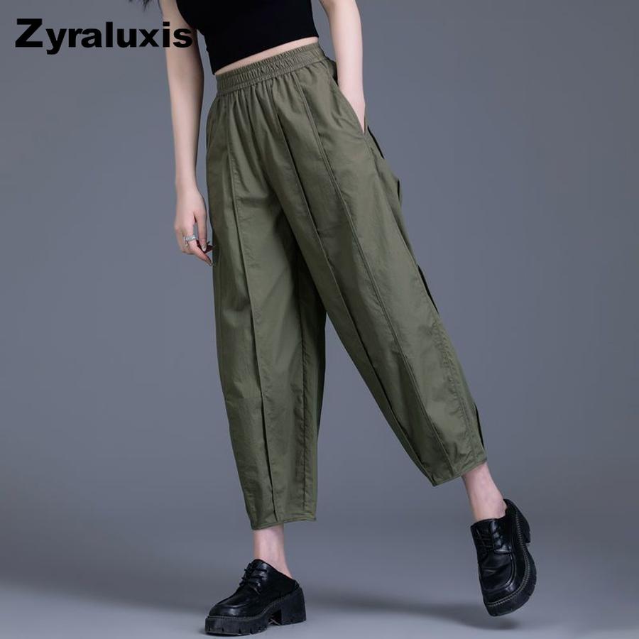Japanese Retro Wide Leg Pants Women Summer Thin Flare Pants New Loose Style Short Pants M армия зеленый