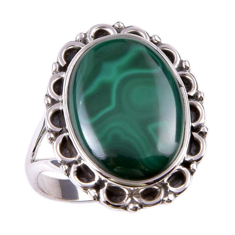 Natural Malachite Gemstone 925 Solid Sterling Silver Jewelry Ring Size 10 Q8j92