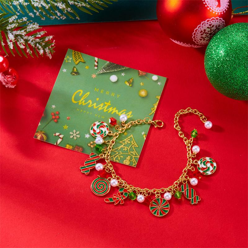 Creative Christmas Elk Bell Zircon Bracelet for Women Cute Santa Claus Tree Candy Cane Stocking Multi Pendant Chain Zircon Gift