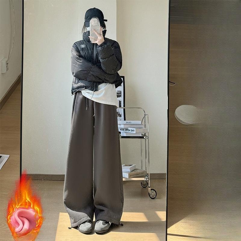 

Американские спортивные штаны женские зимние флисовые брюки свободного кроя повседневные широкие прямые ленивые домашние штаны 2XL