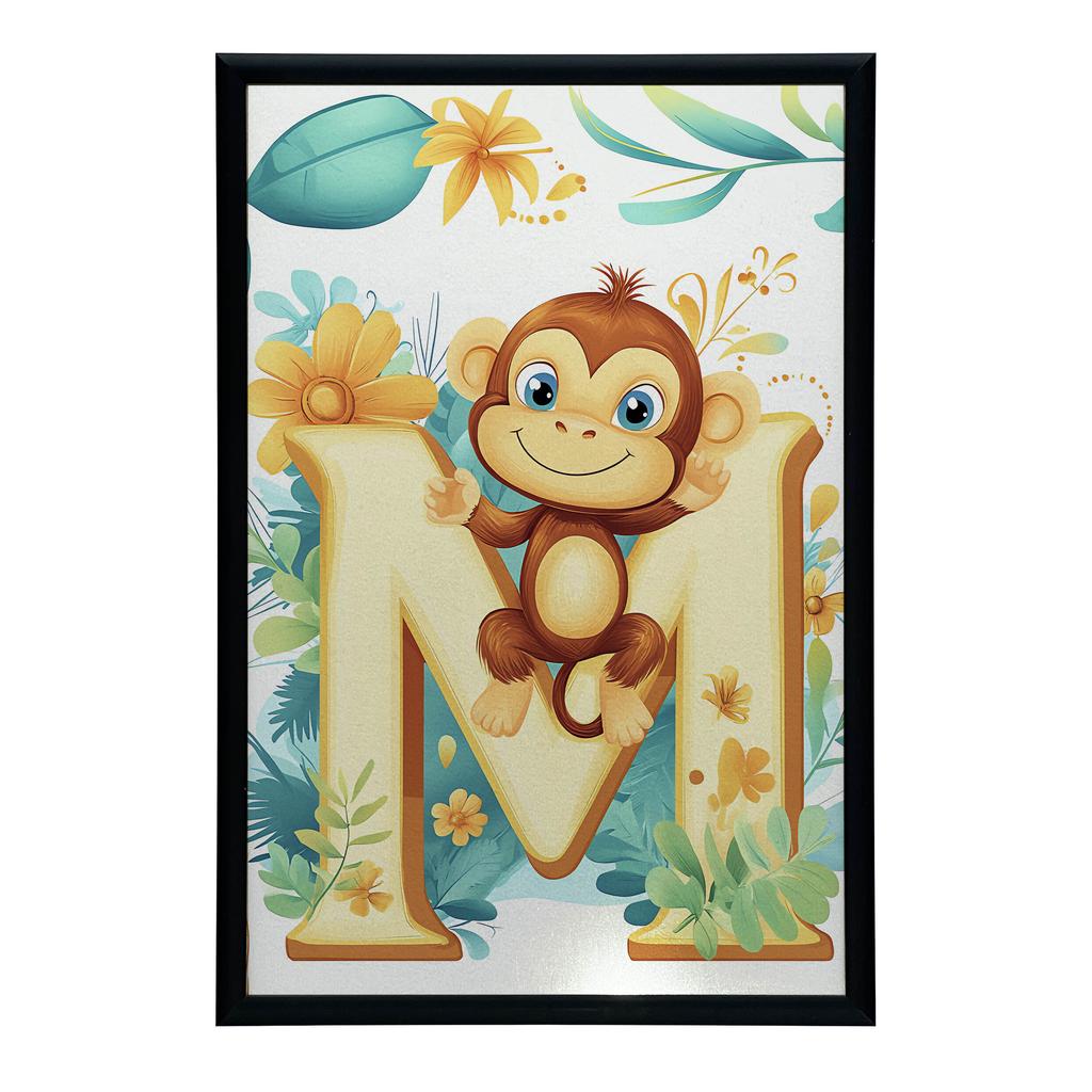 Affisch Glad Apa På Bokstaven "M" Affisch Glad Apa På Bokstaven "M", 30X40 Cm, Utan Ram, Premiumduk På Spännram