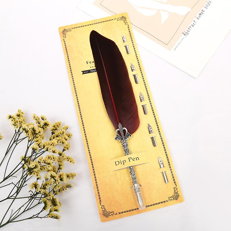 Creative Retro Turkey Quill Flower Body Round Body Dipping Pen Fire Paint Set Teachers' Day Gift