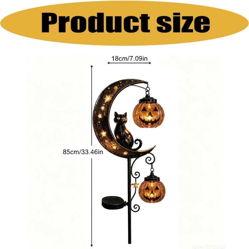 Fall Yard Stake Lights Solar Metal Set of 2 with Moon Shape and Hanging Light for Outdoor Lawn Entry Display Near Porch Zones Daily