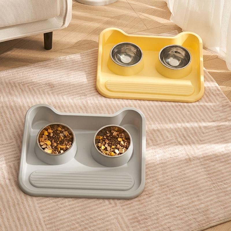 Raised Cat Feeding Double Bowls Nonslip Elevated Cat Water Bowl Food Container for Cat Dogs Small Pet Food Feeder Tray