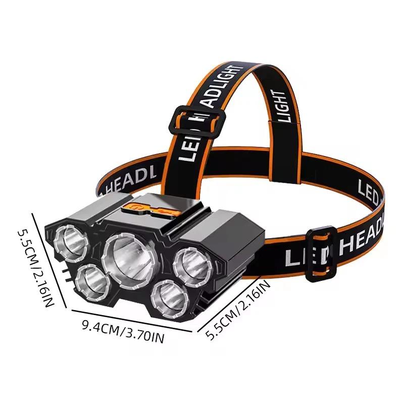 USB Rechargeable LED Headlamp 5 Lamp Beads 4 Modes Built-in Rechargeable Lithium Battery Lightweight Headlight Elastic Headband