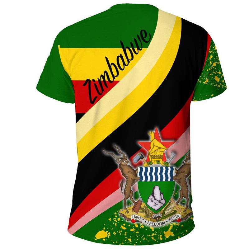 Sommer Rundhals 3D Simbabwe Print Top Modische Lässige Kurzarm Herren T-Shirts