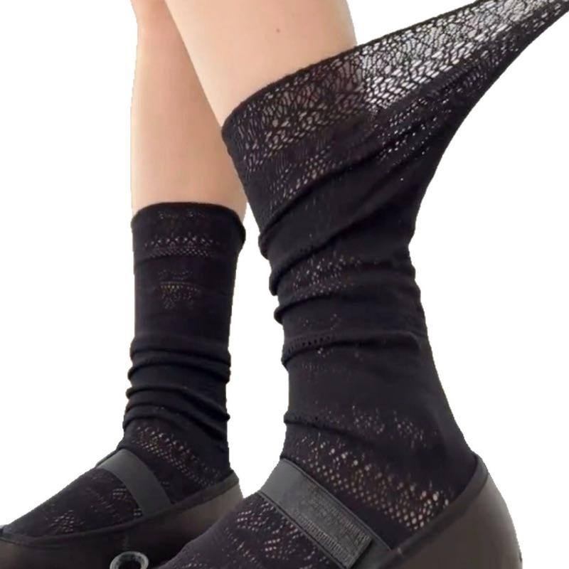 Ballett-Stil Schwarz, Weiß und Grau Ausgesparte Frotteesocken Spitze Wadenformende Socken Retro-Stil Freizeit-Mittelschaftsocken