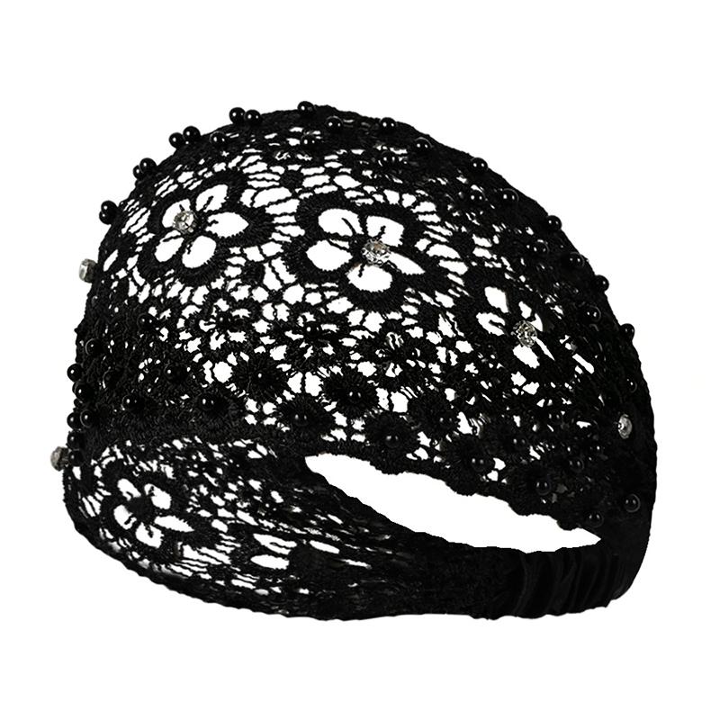 Blumen-Häkel-Stirnband Neuer Stil Perlenbesetztes Breites Rand-Haarband Für Frauen Effektive Weißhaar-Abdeckung Haarschmuck Stirnband