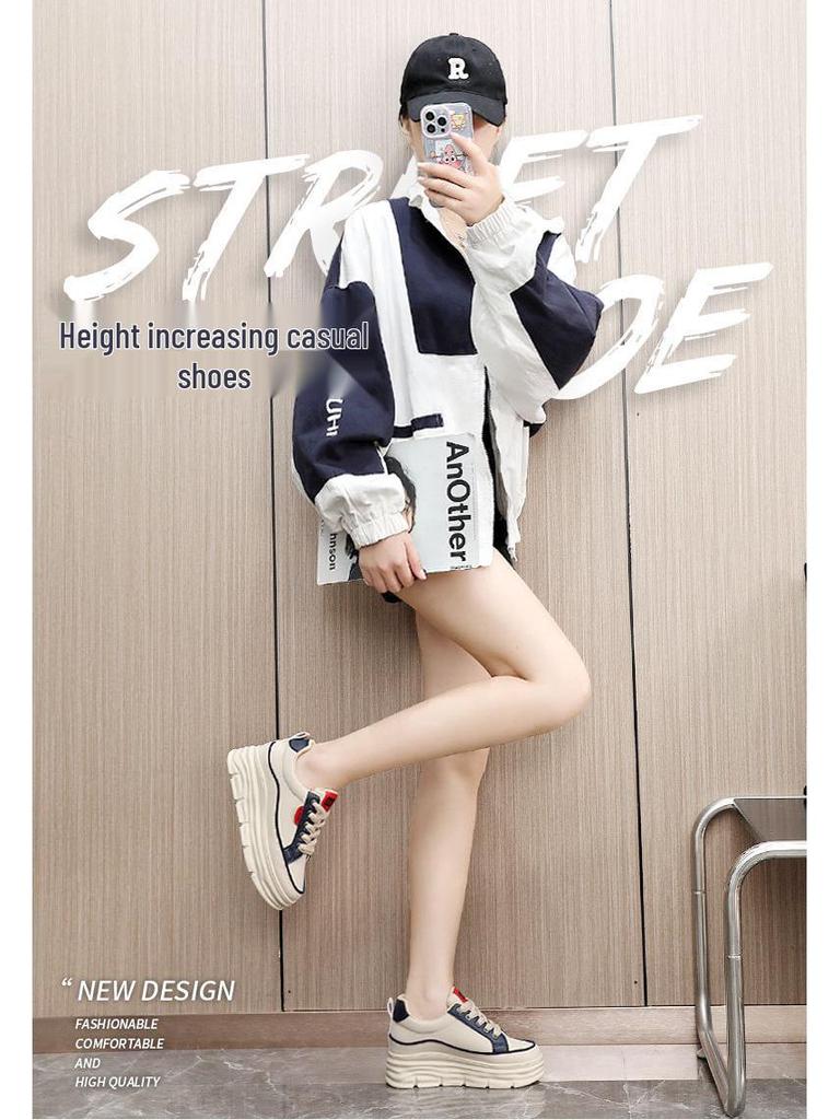Women's W3672 Color-Block Sneakers 2024: Breathable, Thick-Soled, Wear-Resistant Shoes for Summer and Autumn.