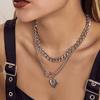 Sweet and cool wind stacked metal collarbone chain necklace, punk OT buckle open love necklace female