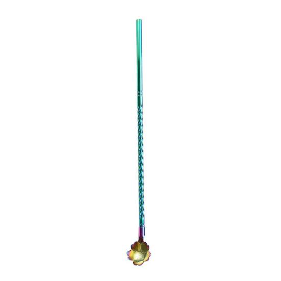 Yousheng Sakura Straw Spoon, 304 Stainless Steel Straw for Coffee Stirring, Reusable Drinking Straw for Juice Milk Tea