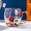 Colored Enamel Flower Glass Tea and Coffee Cup Set for Home and Office