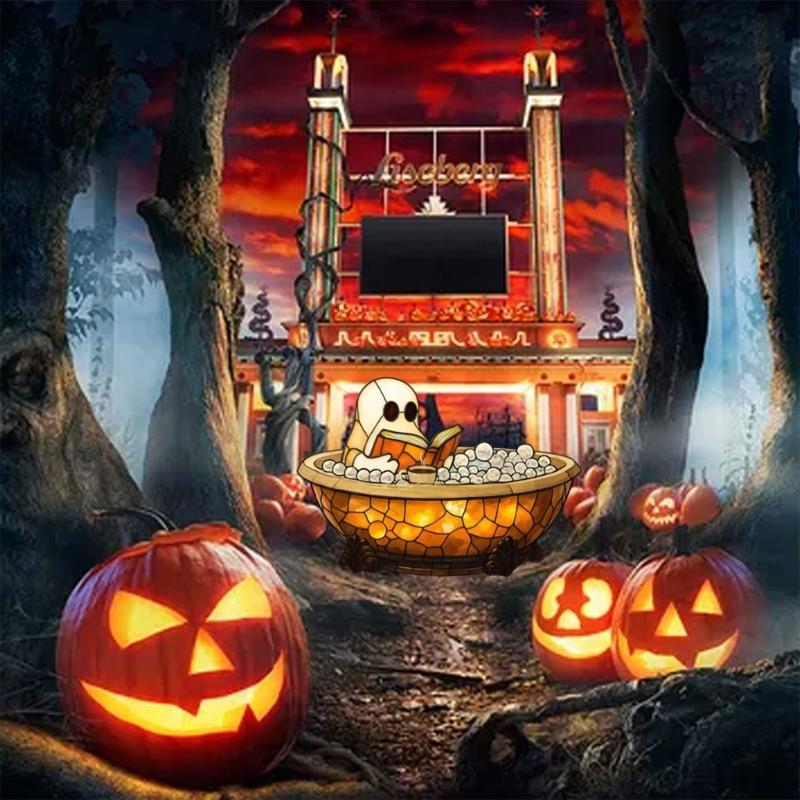 Creative Ghosty Glowing Lamp With Bubble Effect Unique Halloween Decoration Resin Book Theme Ornament