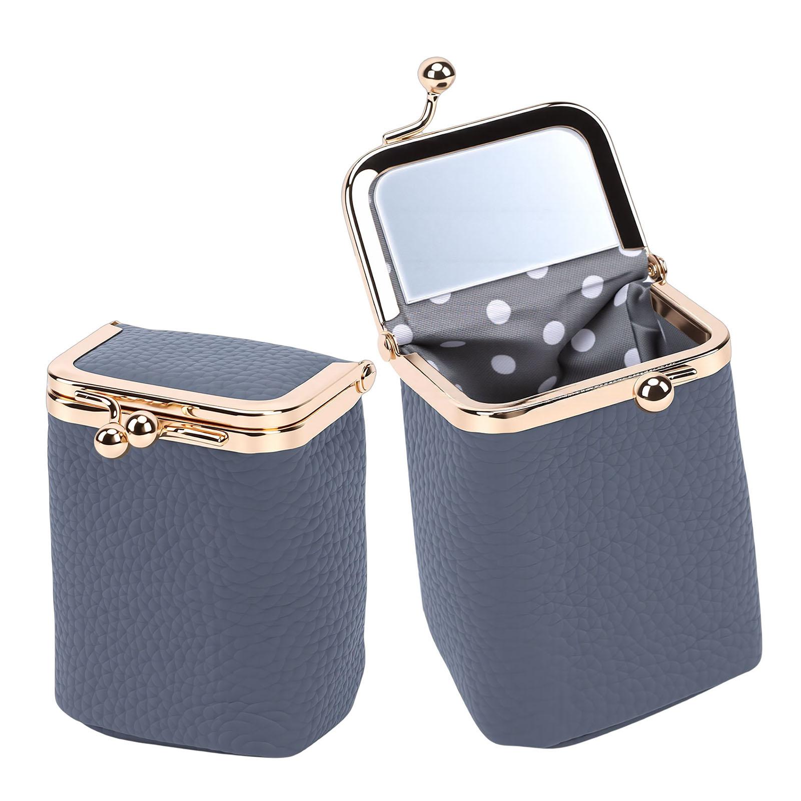 

Leather Lipstick Case with Mirror Metal Lock Makeup Pouch Travel Cosmetic Case for Women Credit Card Holder Gift