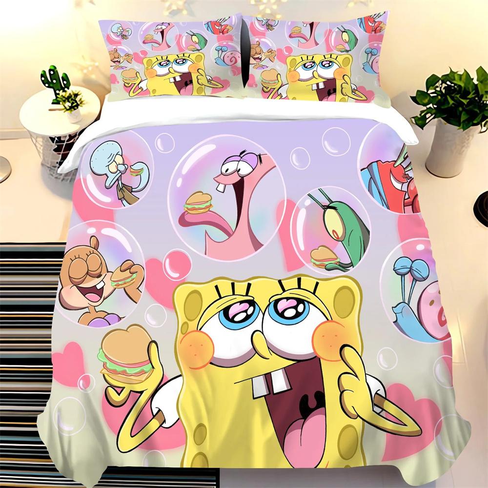 SpongeBob SquarePants Duvet Cover Set, Boy and Girl Duvet Cover Pillowcase, Cute Set, King Size Bedding Set 2/3 Piece Set