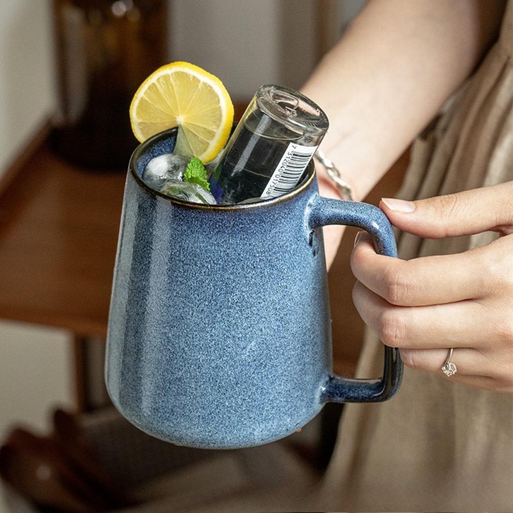 Ceramic Glazed Conical Mug 700ml Large Capacity Vintage Coffee Mug Kiln Transmutation Mug Sydney Blue Ceramic Water Cup Gifts