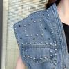 Sommer Damen Unregelmäßiges Perlen-Taillenbetontes Ärmelloses Jeans-Westen-Top