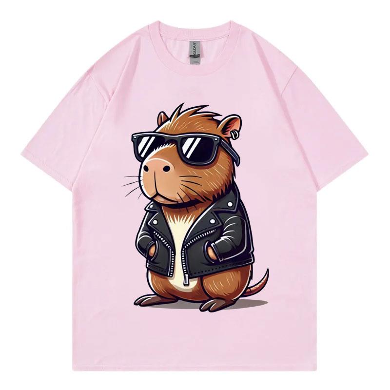 Fashion Cool Capybara Cute Animal Graphic T Shirts High Street Trend Short Sleeve T-shirt Men Women Casual Loose Cotton T-shirts