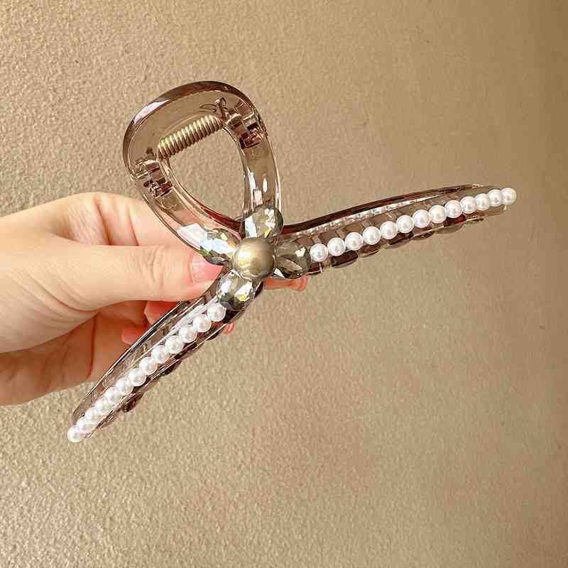 

Роскошная очень блестящая заколка для волос с цветком из хрустальных страз, подходит для густых волос, клипса-акула, заколка для волос с жемчугом