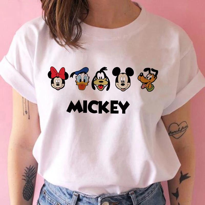 Disney Funny Mickey Tshirt Minnie Mouse Cartoon T-shirt Printing Women Tshirt Female Clothes Kawaii Summer Girls Clothing