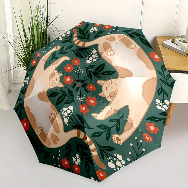 1pc Floral Cats Automatic Open/Close Umbrella, Portable Folding Umbrella for Travel, Themed Events, It is suitable as a gift for various festivals, Ou