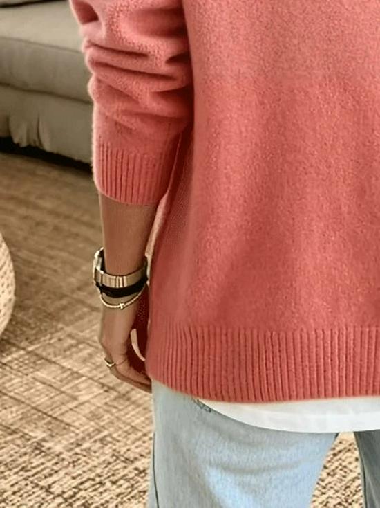 European & American Casual Solid Color V-Neck Hooded Pullover Sweater with Drawstring & Ribbed Hem for Women