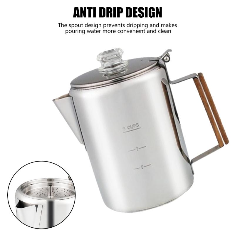 Leak Proof Stainless Steel Coffee Pots for Campers Large Capacity Coffee Percolator with Scale Household Coffee Maker
