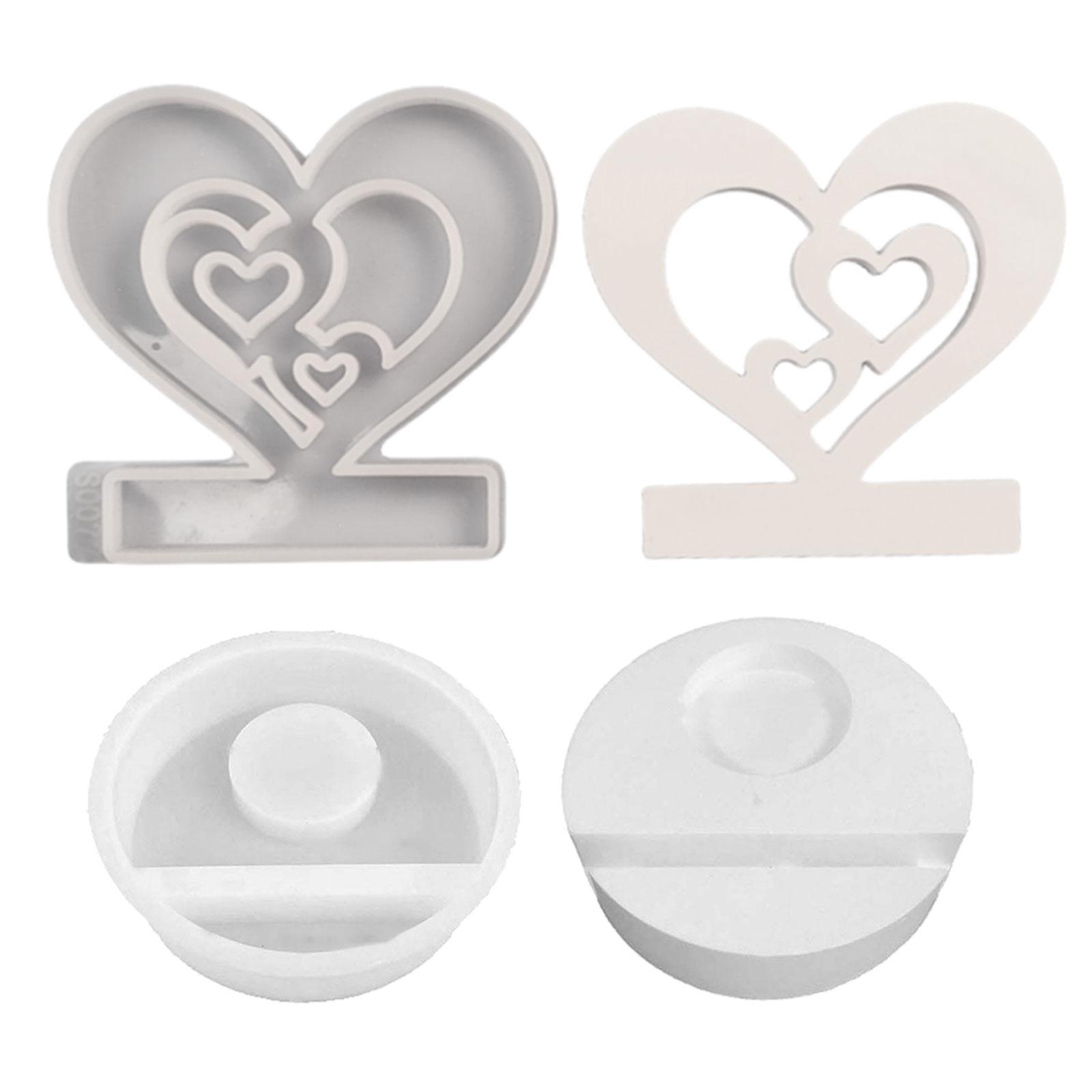 

Love Heart Candle Holder Molds with Base Heart Candlestick Molds Tealight Holder Molds for DIY Art Craft Candlestick 2-A