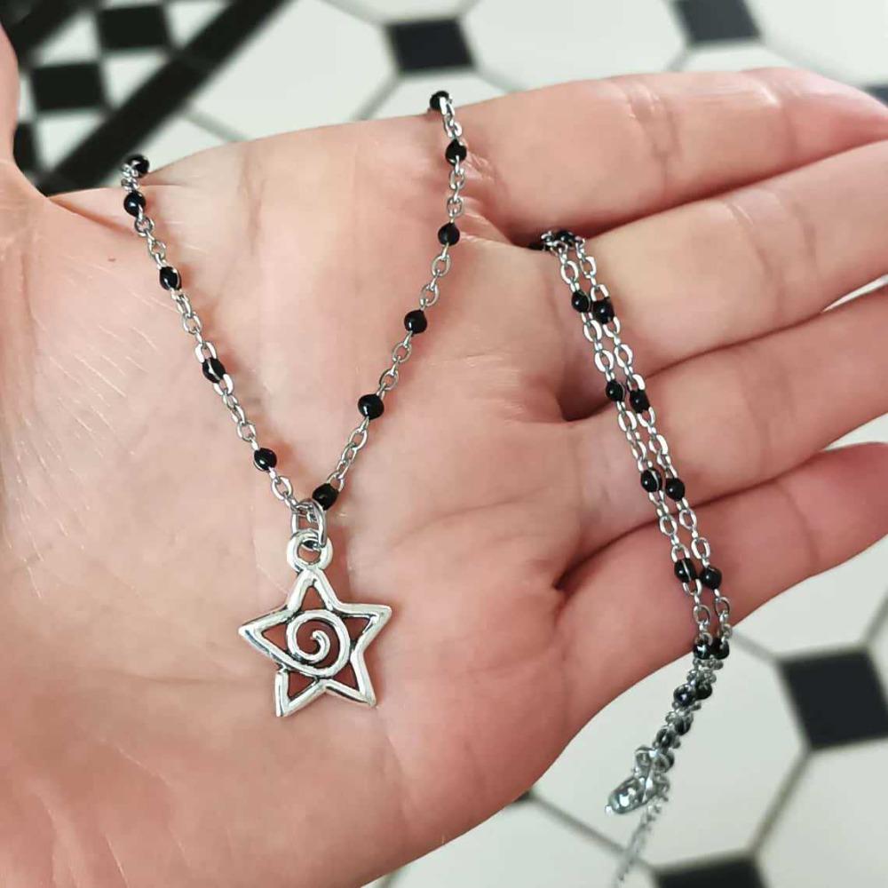 Rock Punk Retro Sliver Color Spiral Starfish Hollow Out Star Sword Pendant Necklace for Women Gothic Y2K Stainless Steel Jewelry