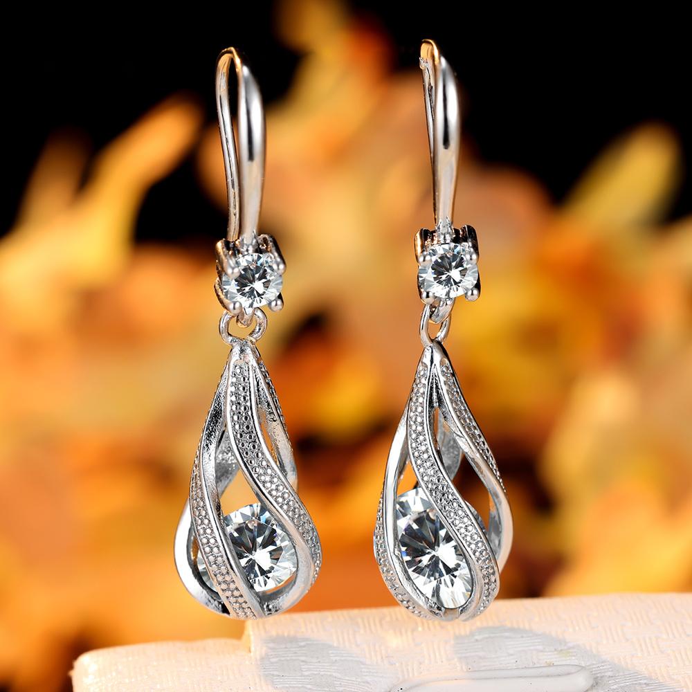 Cute Female Red Zircon Stone Water Drop Dangle Earrings for Women Silver Color Vintage Bridal Wedding Engagement Jewelry