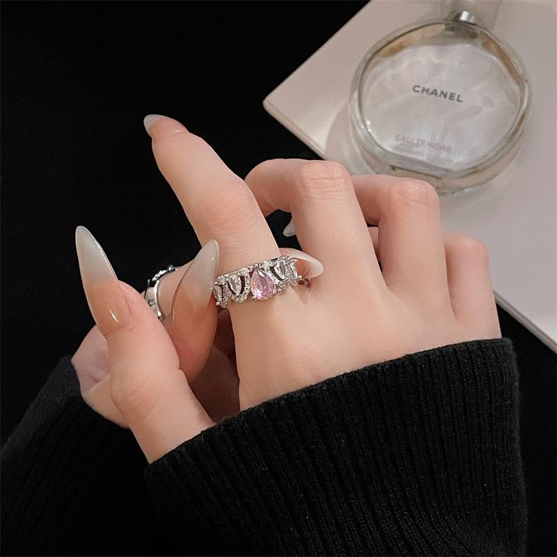 Rosa Zirkon Serie Süßer Super Flash Fee Gas Voll Diamant Öffnungsring Nische Design Schleife Mode Zeigefingerring