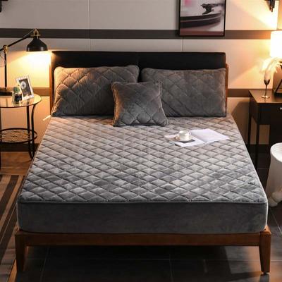 Velvet Thicken Quilted Mattress Cover Solid Color Quilted Bed Fitted Sheet Queen King Double Bed Cover Not Including Pillowcase