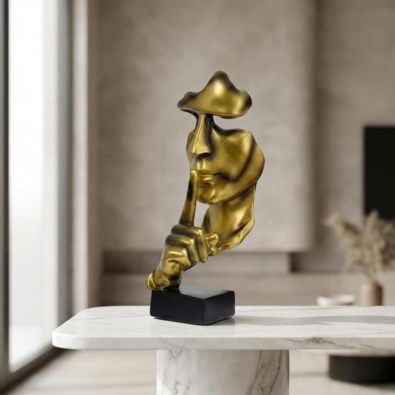 1PC Gold-plated Gold Sculpture, Silence Is Gold Abstract Art Figurine, Resin Statue Ornament