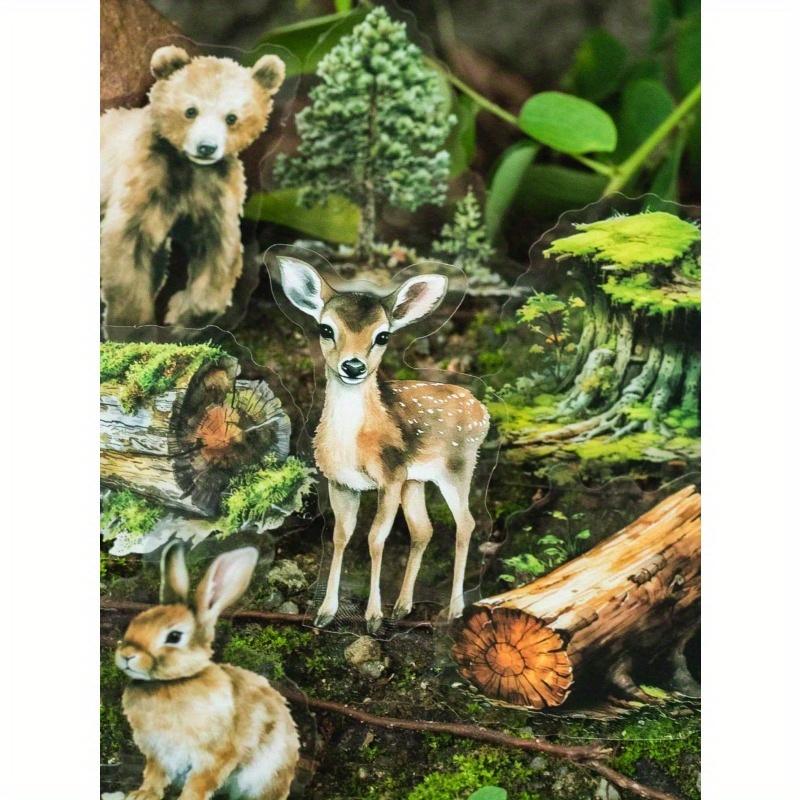 25 Sheets/Pack Retro PET Waterproof Forest Animal Theme DIY Sticker Pack, Forest Plants Trees Animal Landscape Stickers for Journal