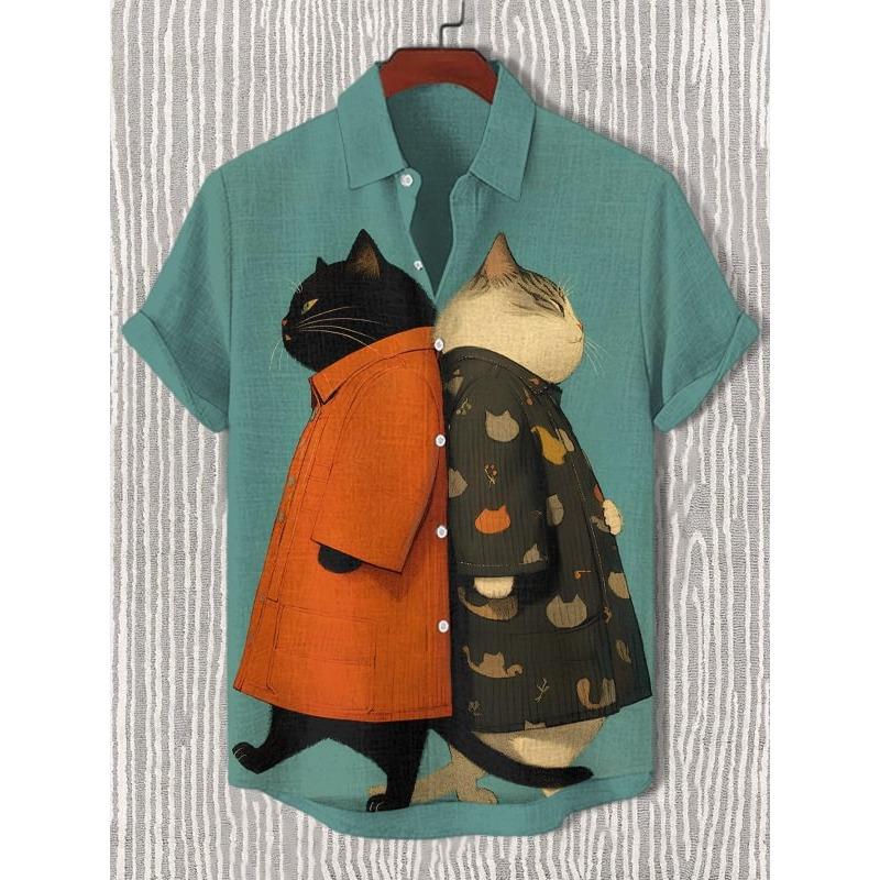 Herren Katze trinkt Bier Hemden Hawaiianische Hemden Sommer Herren Damen Kurzarm Bluse Lässig Urlaub Strand Y2k Oberteil 3XL gray
