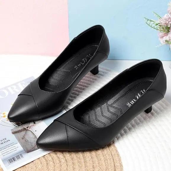 sapatos femininas women cute light weight black pointed toe slip on stiletto heel shoes for sexy party work ab478