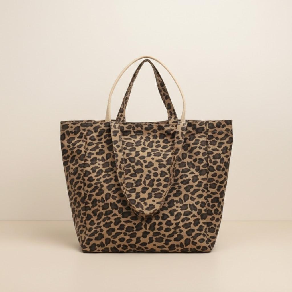 

Leopard Print Canvas Tote Bag for Women Large Capacity Fashion Shoulder Crossbody Handbag Casual Shopping Purse коричневий