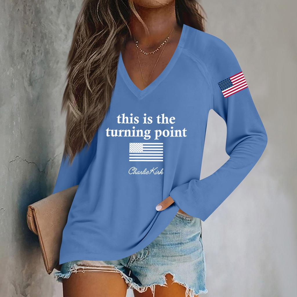 Women's Fashion Casual Long Sleeve Halloween Printed V-Neck Top