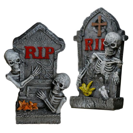 Halloween Tombstone Statue Decoration Spooky Resin RIP Skeleton Gravestone Figurine for Halloween Garden Outdoor Decor