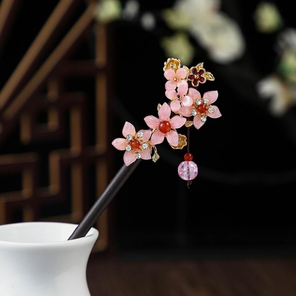 Wood Tassel Step Shaking Hairpin Chopstick Hair Stick Ancient Hair Ornament Pan Headdress Flower Hair Styling Accessories Gifts