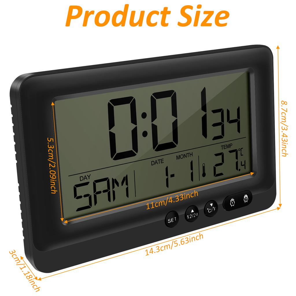 ABS Digital Alarm Clock Multi Information Display LCD Electronic Clock Large Screen Digital Timepiece Backlight for Home Office