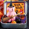 Halloween Bear In A Box Handmade Cute Witch Bear In A Tin for Trick or Treat Miniature Plush Bear with Broom Pumpkin Cat Halloween Party Gift