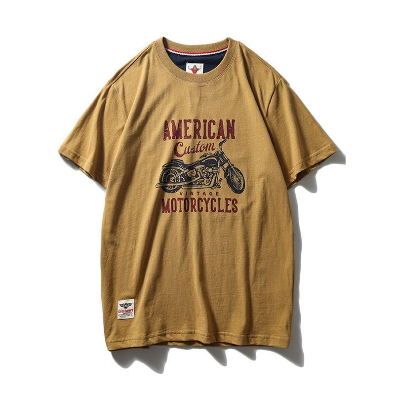 Export Export to Domestic Sales All Cotton Short Sleeve T-shirt Male Trendy Summer American Retro Pure Cotton Base White T-shirt Mustard Yellow L